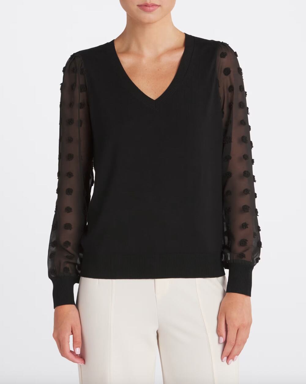 Les Serein V-Neck Rehannin Textured Sleeve Sweater Size XL Minimalist Office
